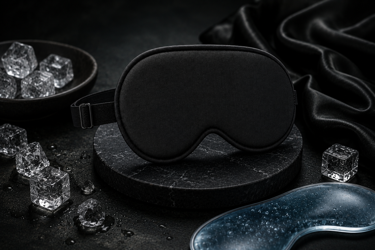 Maschera per il sonno IceDream™ raffreddante, morbida e comoda, con design avvolgente per un sonno rinfrescante, marchio aimDreams.