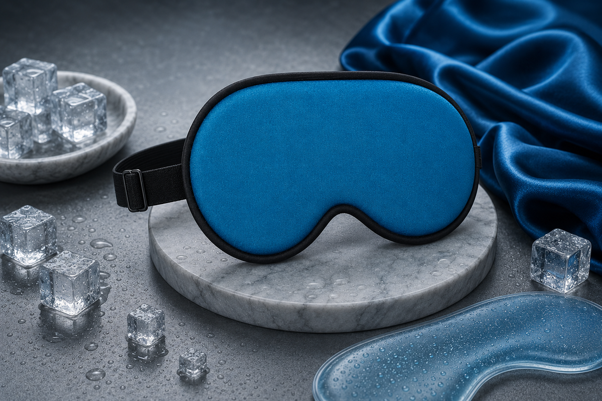 Maschera per il sonno IceDream™ raffreddante, morbida e comoda, con rivestimento in tessuto leggero ideale per il riposo.