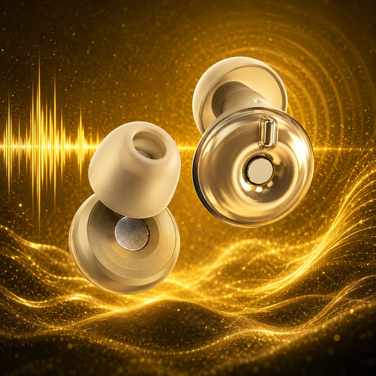 Tappi per le orecchie aimDreams SoundShield™ per riduzione del rumore, bianco, in schiuma morbida, inseriti nelle orecchie.