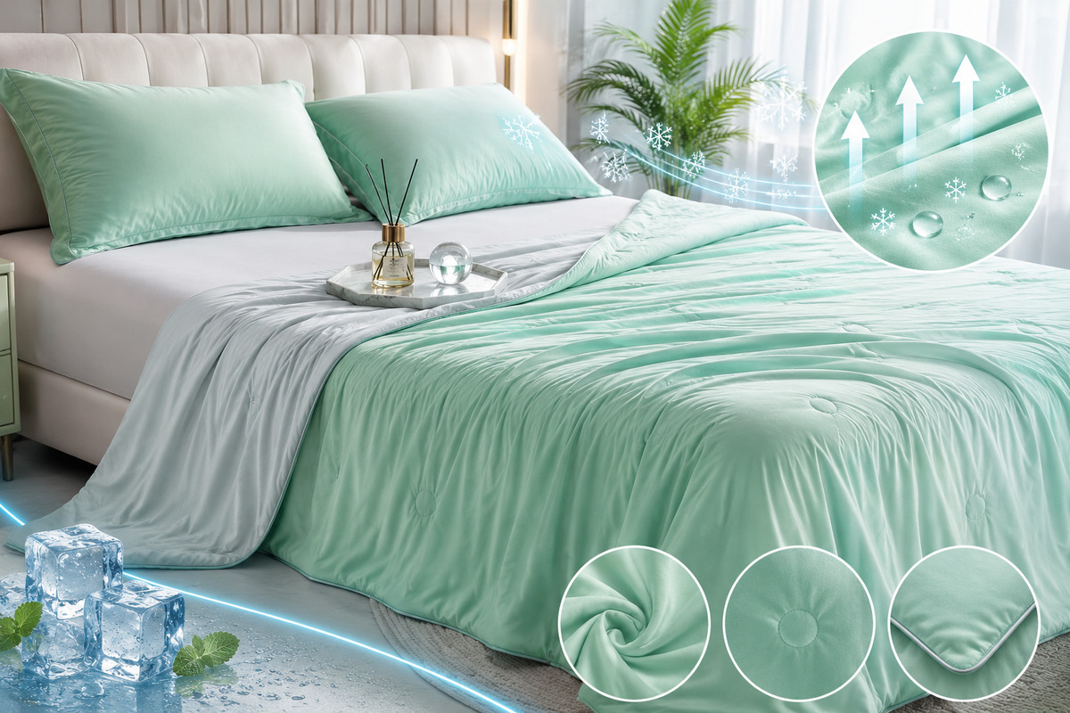 Plaid estivo fresco aimDreams FrostBreeze™, coperta leggera e traspirante per il comfort durante l'estate.
