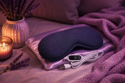 Maschera riscaldante per occhi CalmTouch™ di aimDreams, morbida e confortevole, per un massaggio rilassante e sollievo dagli occhi stanchi