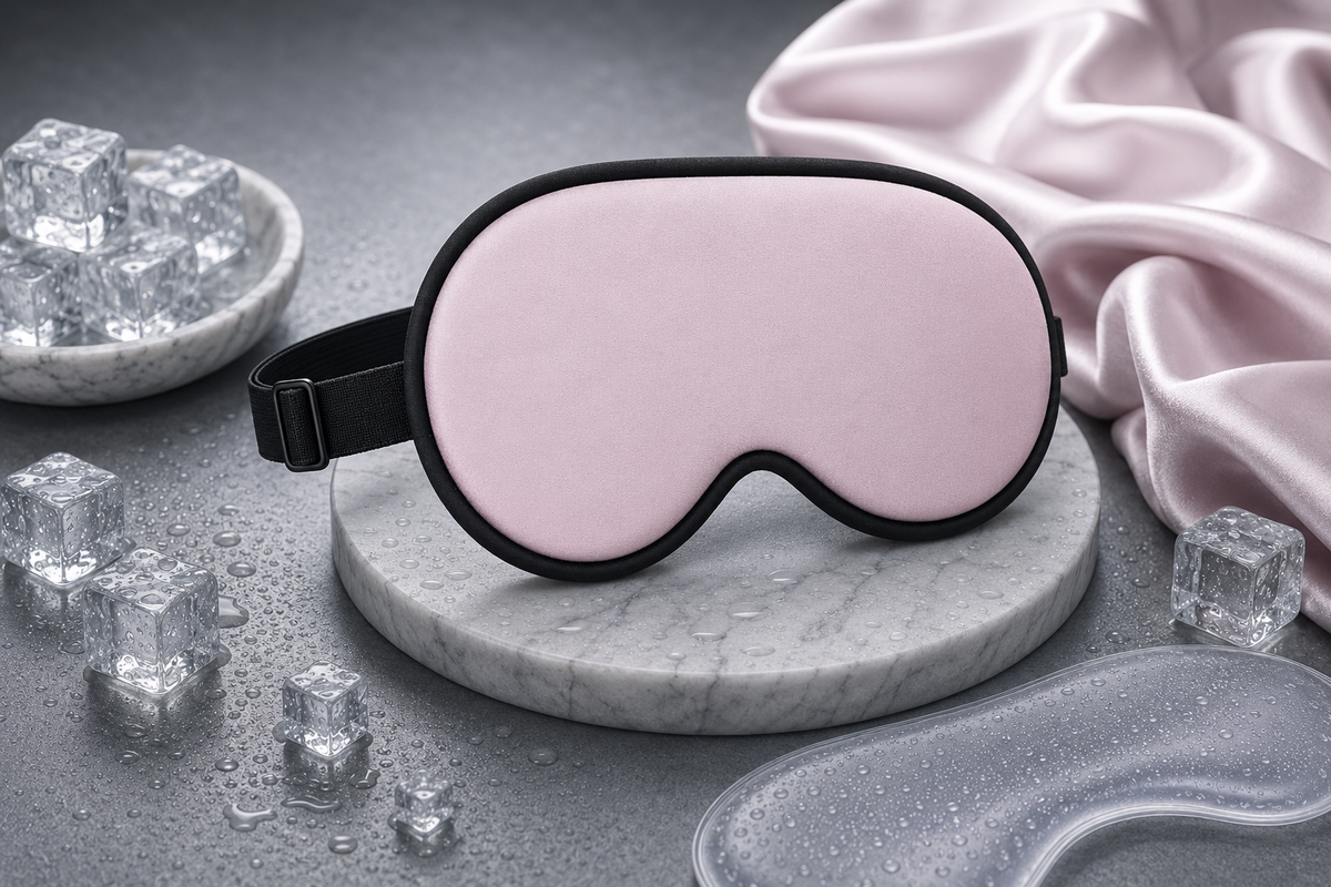 Maschera per il sonno IceDream™ Cooling Sleep Mask di aimDreams, tessuto fresco e morbido per un riposo rinfrescante e confortevole.